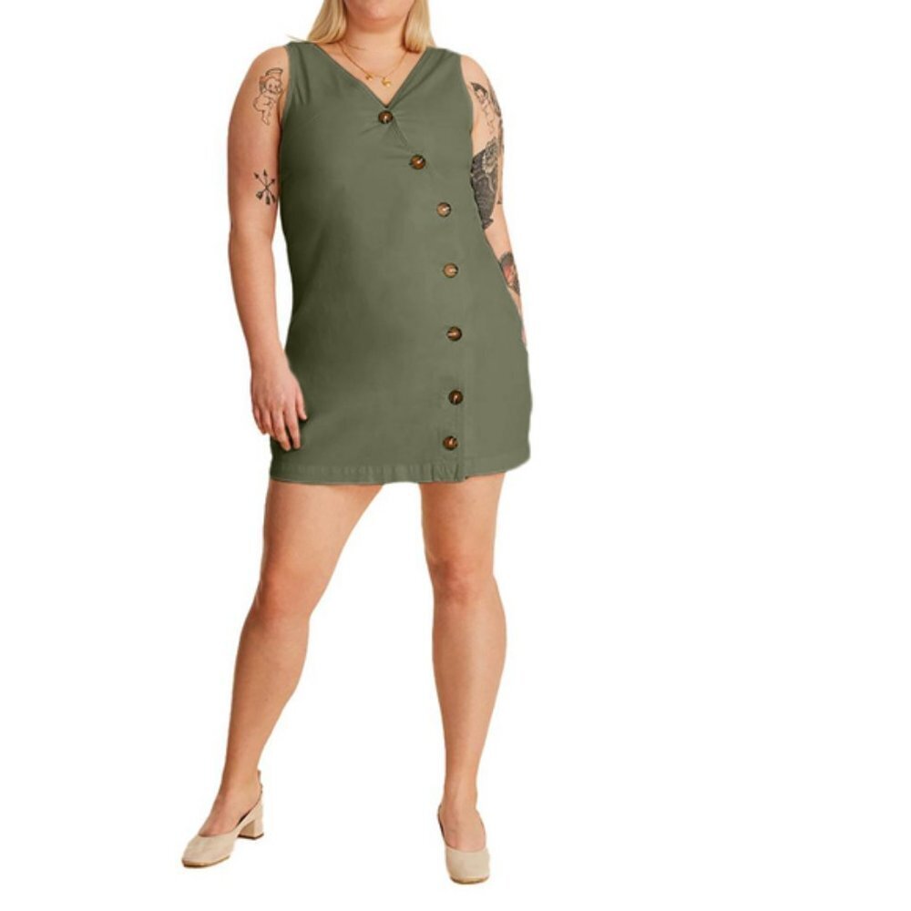 NWT New Warp + Weft Button Front Green Dress Size 1X